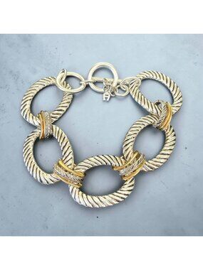 Etienne Aigner Twisted Link Bracelet Adjustable 8-9 Inches Two-Tone Silver & Gol